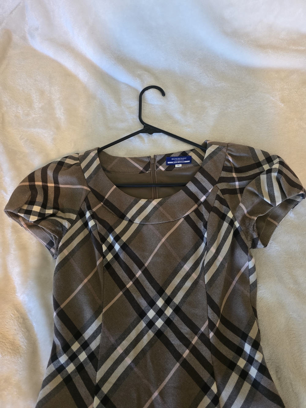 Authentic Burberry Brown Plaid Fit-and-Flare Wool Dress Classic Blue Label Dress - Picture 6 of 13